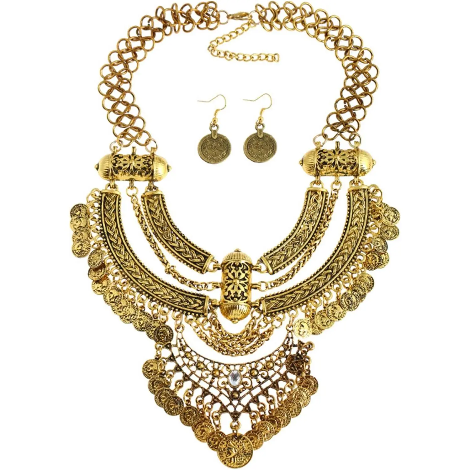 Gypsy Costume Accessories Rhinestone Gypsy  Necklace and Earrings for Ladies Gifts