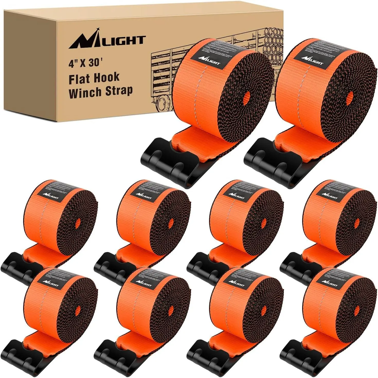 Nilight Truck Straps 4”×30’ Orange Heavy Duty Winch Straps with Flat Hook Break Strength 16800LBS WLL 5400LBS Cargo Straps for Flatbeds Trucks Trailers Farms Tree Saver Automotive fathersdaygift