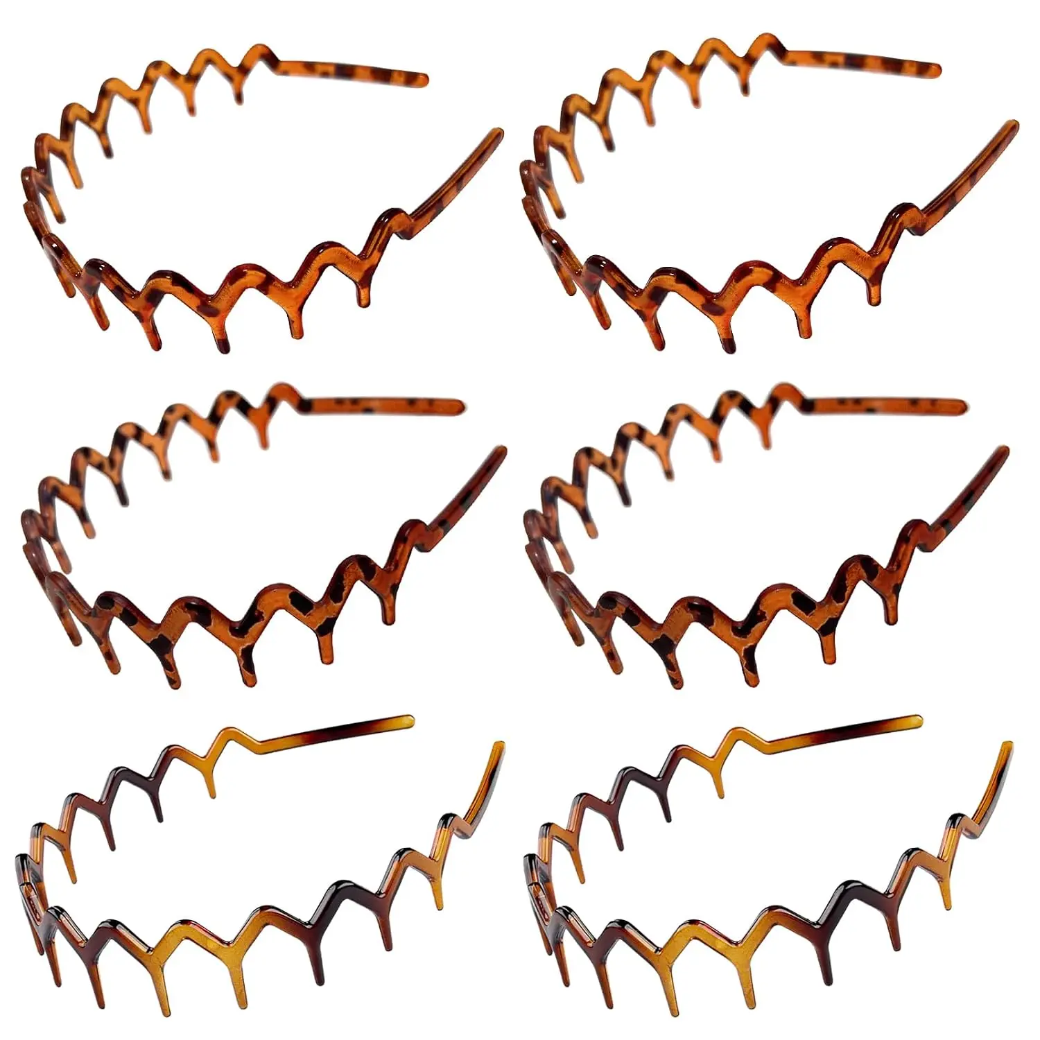 6 count Zig Zag   Headbands Comb Zigzag Plastic Hoop U Shaped   Hair Bands Wavy  Hair Hoop Accessory(Leopard color)