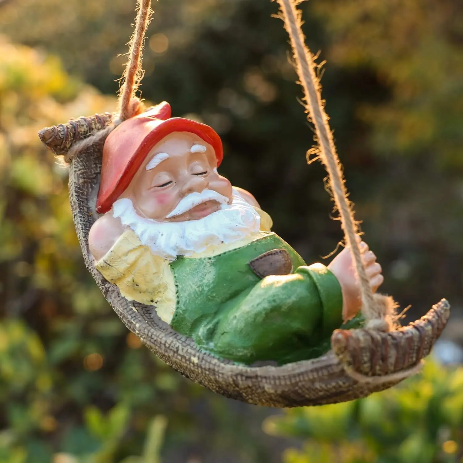 Green Garden Gnomes Statues for Garden Decor, Resin Hanging Decorations for Outdoor, Tree Ornaments Figurines for Outside Stump Lawn Patio, Gifts for Mom Women and Man, 8"