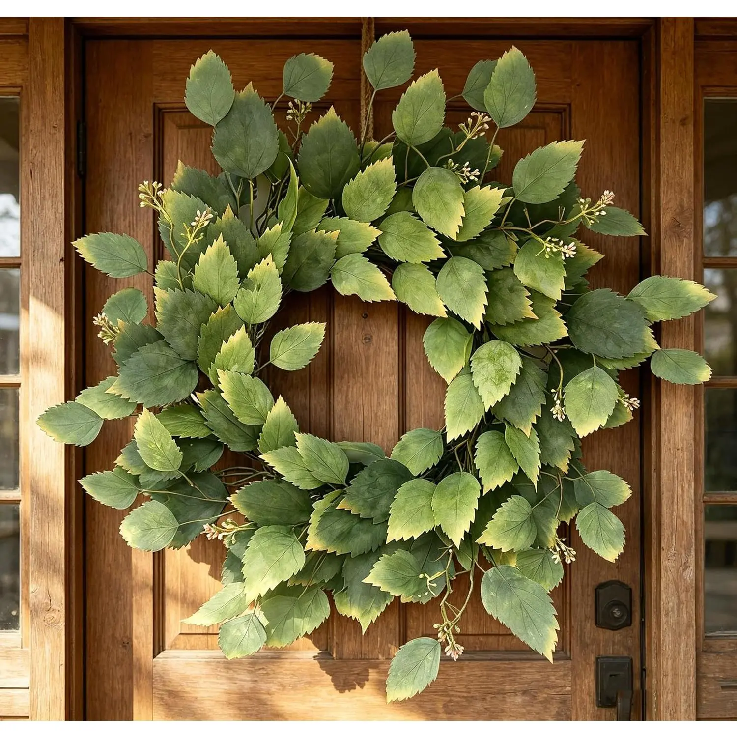 26" Green Hibiscus & Eucalyptus Leaf Wreath for Front Door - Large Artificial Greenery Wreath for Porch, Window, Farmhouse, Home,, Decor -, Summer, Fall, All