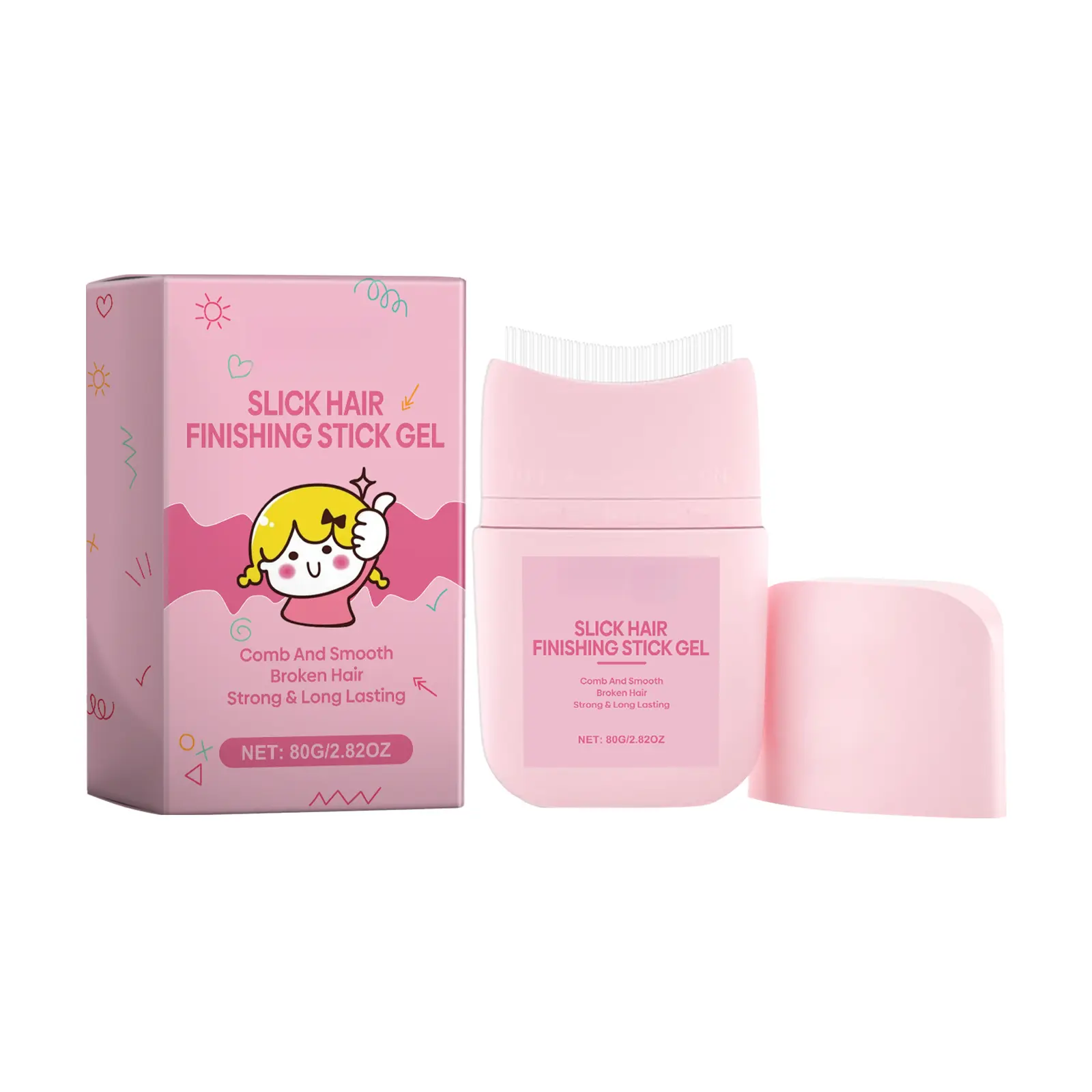 Kids Flyaway Hair Styling Comb with Mint, Hyaluronic Acid & Hibiscus Extract, Portable Hair Finishing Wand for Smooth Bangs
