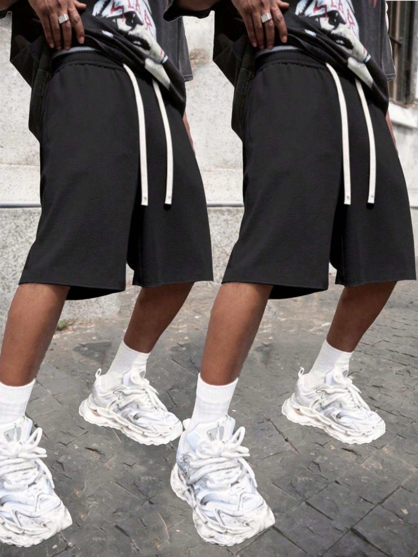 Men's Street Style Raw Hem Solid Color Shorts, Basic High-Street Skateboard Style, Summer Casual Wear, Shorts