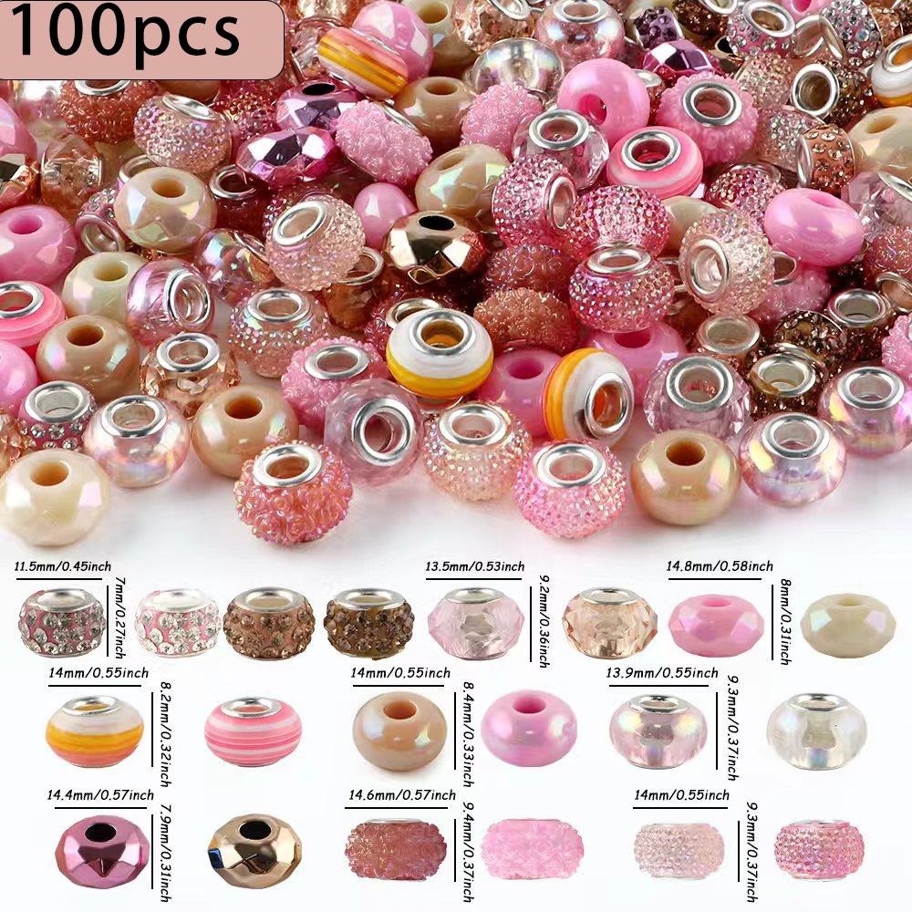 100pcs Mixed Acrylic Flatback Beads, Bead Assortment, Multicolor, Various Sizes, Spacer Beads for DIY Crafts, Pen Chains, Keychains, Gift Accessories