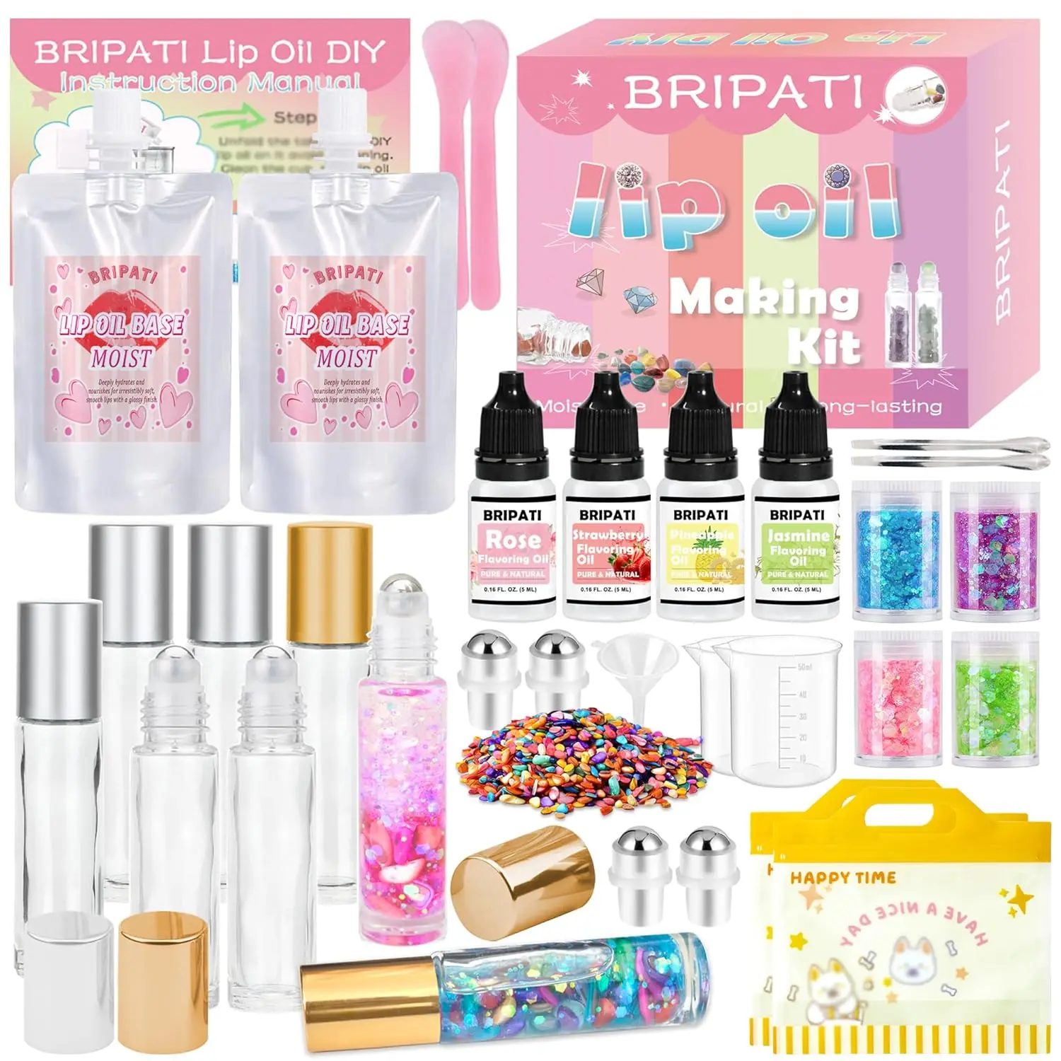 DIY Lip Gloss Making Kit, Lip Oil Maker Kits to Make Your Own Lipglosses with Roller Bottles, Moisturizing Lipstick Supplies Set, All-Inclusive Fun Lip Sticks Craft Kit for Girls Women