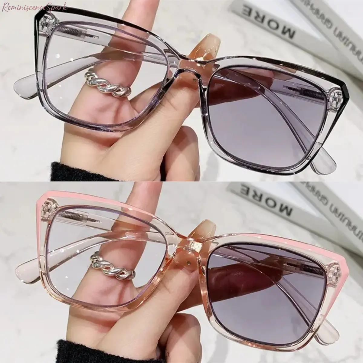 2 Pack Women's Progressive Reading Eyeglasses, Stylish Square Photochromic Lenses for Near and Far Vision, Lightweight Fashion Eyewear for Outdoor and Desk Work, Handy