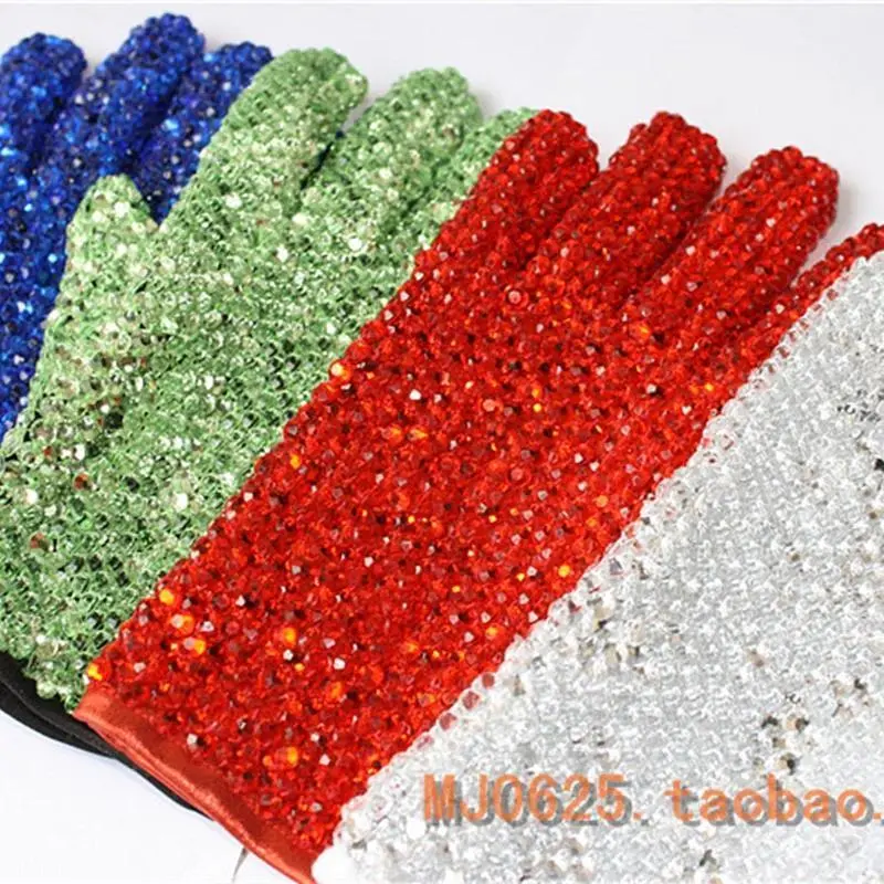 Handmade Right Green Michael Jackson Cosplay Glove - Polyester, Acrylic, Linen, Double-Sided Colorful Crystal Rhinestone Cover, Unisex Adult Single Party Performance Accessory, Right Ab Leser Fan Collection Piece