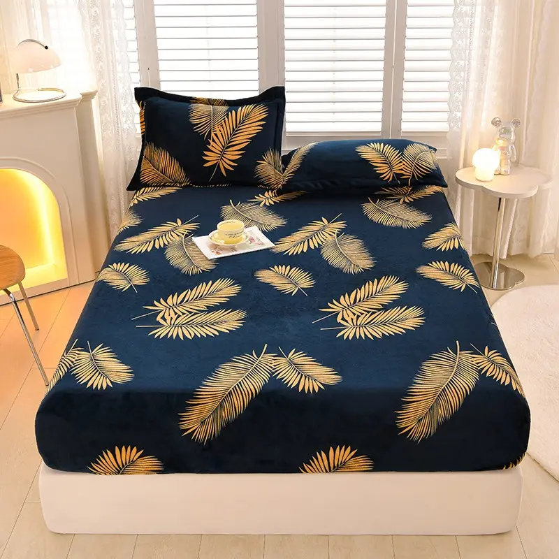 3pcs Winter Thick Warm Fuzzy Bed Fitted Sheet Set, Includes 1 Fitted sheet + 2 Pillowcases, Anti-Static Soft Fabric Single Double Queen size, Comfy Bedding Sets, Bedding Essentials