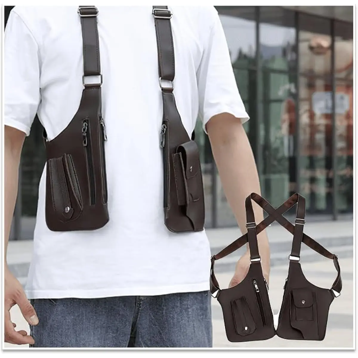 Men's Anti-Theft Double-Shoulder Underarm Crossbody Bag, Hidden Strap Rectangular Pouch - Phone Holster for Casual Wear, Men's Crossbody Bags