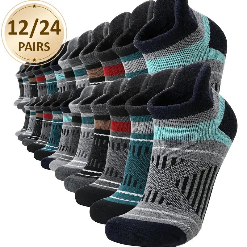 6/12/24 Pairs Comfortable Breathable Sports Socks for All Seasons, Ankle Hiking and Running Socks with Compression Support, Thick Cushioning, Invisible Socks for Both Men and Women