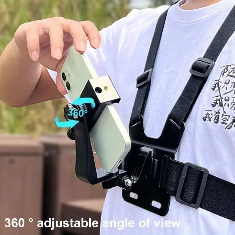 Adjustable Cell Phone Clip Holder with Chest Strap, Stand for Sport Camera & Mobile Phone, Secure Fixation Bracket Accessory
