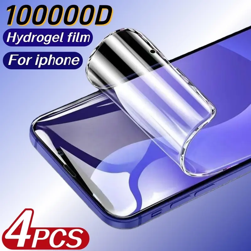 4PCS Ultra-clear hydrogel screen protector for iPhone 17/17 Pro/17 Air/17 Pro Max/16/16Pro/16plus/16Pro max/15/15Plus/15Pro/15ProMax/14/14Plus/14Pro/14ProMax/13/13Pro/13ProMax/iPhone 12/12Pro/12ProMax, full screen coverage, anti-fingerprint soft film, smo