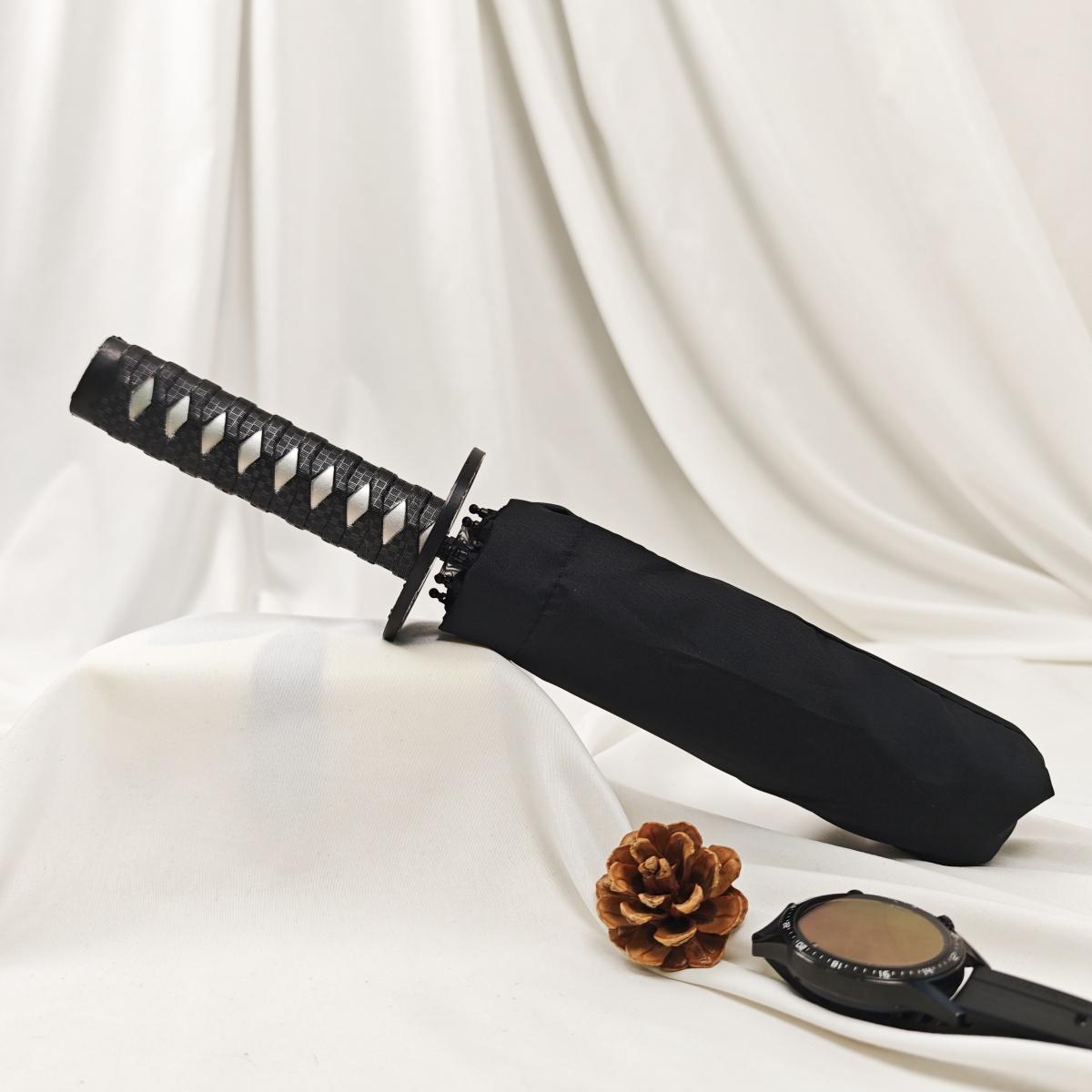 Samurai Handle Design Folding Manual Umbrella, Vintage Portable Windproof Rainproof Umbrella for Outdoor Travel, Durable and Compact for All Weather Conditions