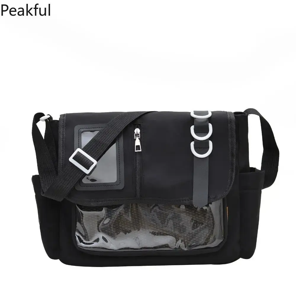 Kawaii Anime Ita Messenger Bag, Clear PVC Window Crossbody Shoulder Bag for Pins & Charms, Multi-Pocket Oxford Cloth Daypack for Cosplay, Conventions & Daily Use
