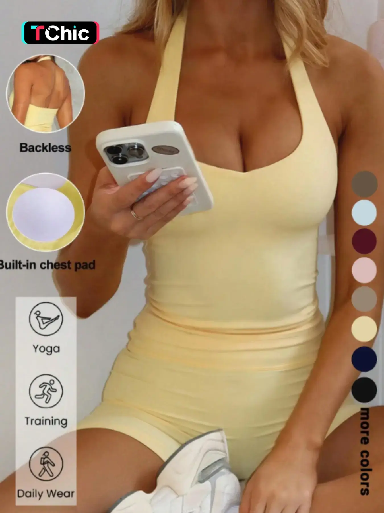 Sexy Backless Halter Top Set for Women, Seamless Tight-Fitting Shorts, Casual Yoga Running Pilates, Comfortable Daily Wear, Sports Casual Wear, Activewear Workout Set, Seamless Yoga Outfits