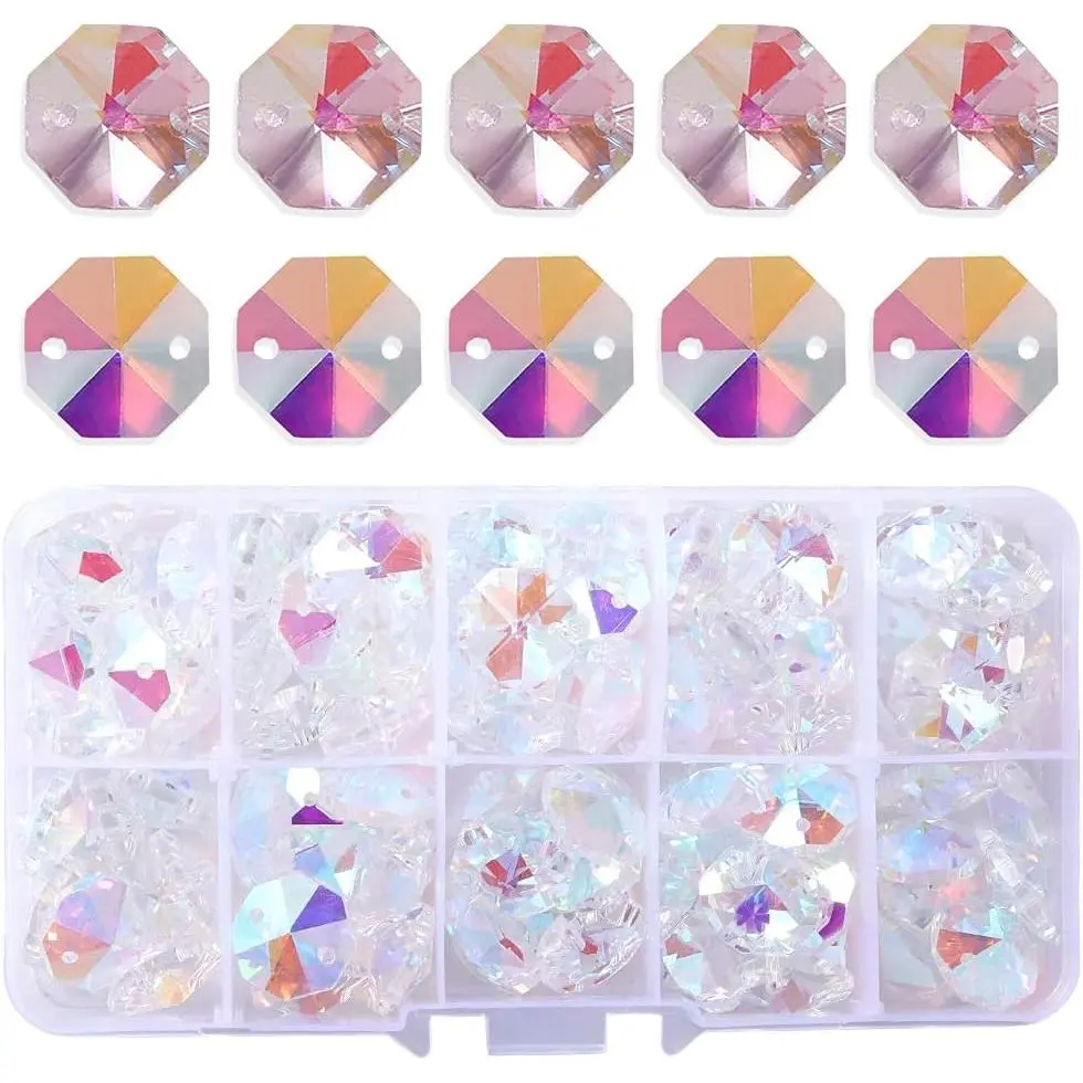 Lot 100 count AB Color Glass Octagon Beads for  Chandelier   DIY Lamp  Pendant Suncatcher