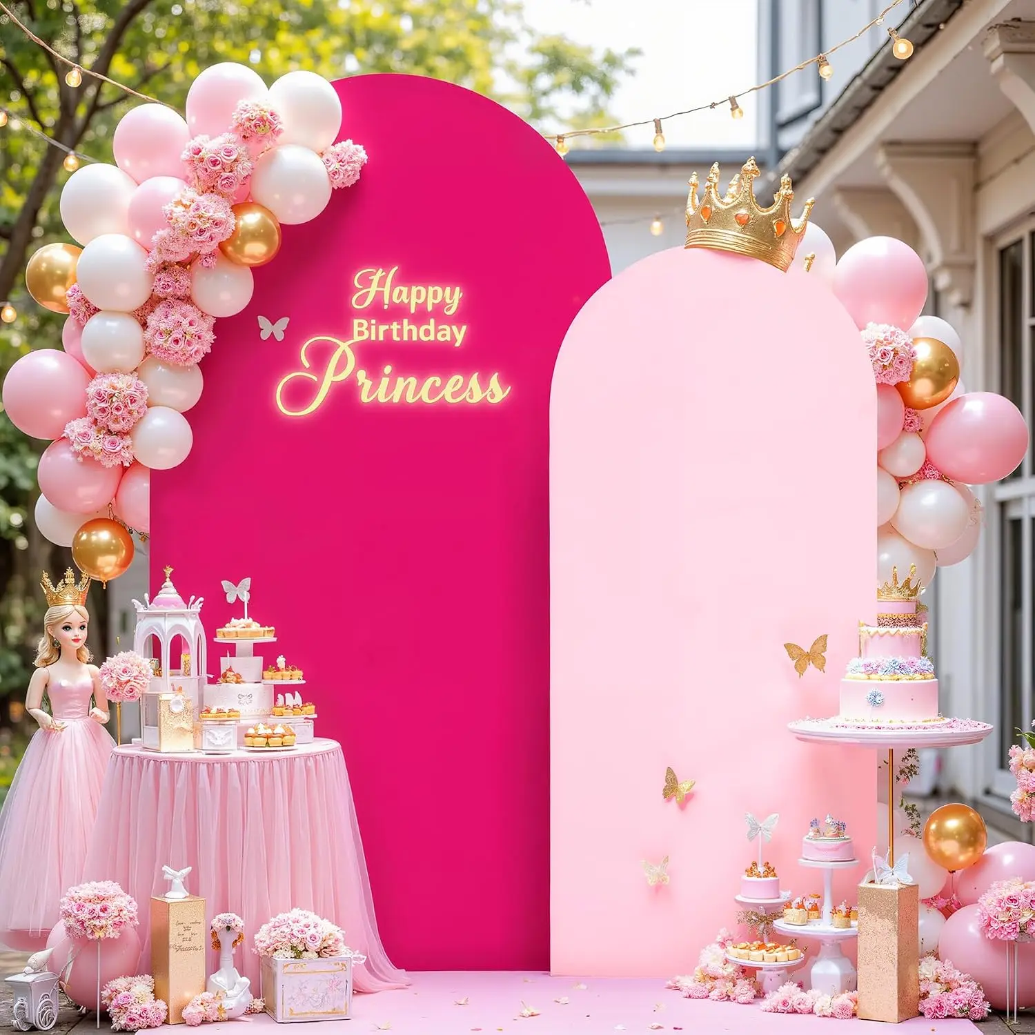 7.2FT 6FT Arch Backdrop Cover for Wedding, Set of 2 Stretchy Spandex Fitted Arch Stand Cover for Baby Shower, Birthday Decor, Chiara Backdrop Cover with-Sided(Pink, Hot Pink)