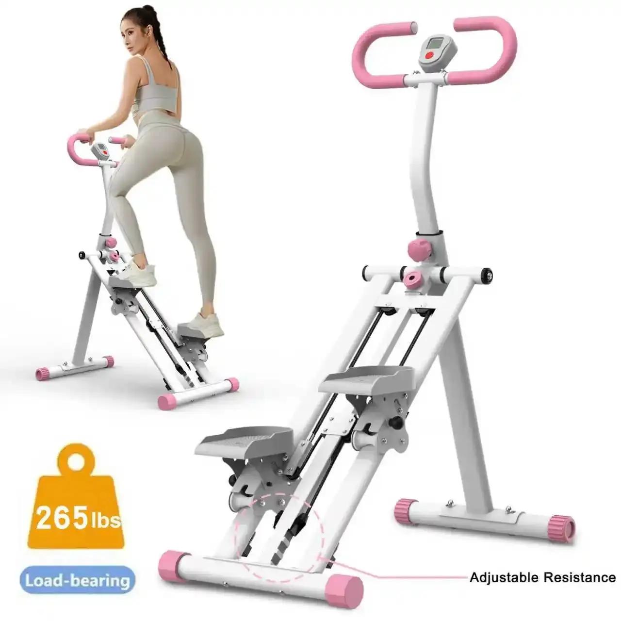 265 lbs Vertical Stair Stepper Climber Machine with Adjustable Resistance, Handlebars, Display Screen - 196N Resistance Upgrade for Full-Body Exercise, Body Shaping, Stress Relief Fitness Equipment