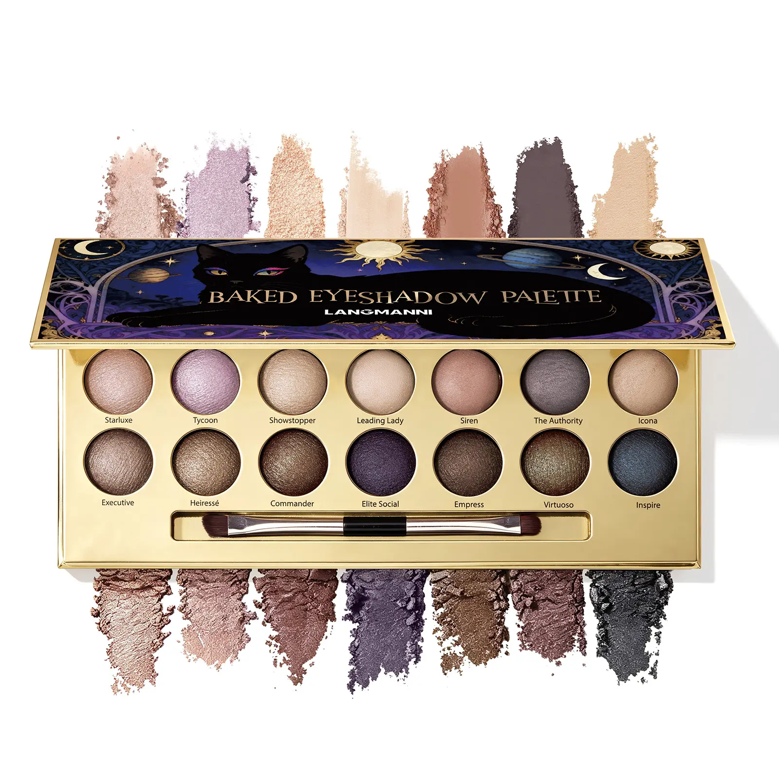 14 Color Baking Powder Eye Shadow Plate, Two Color Baking Powder Plate, Earth Color Suitable for Daily Makeup, Gothic Style Suitable for Holiday Party Smoke Makeup, with Brush and Mirror