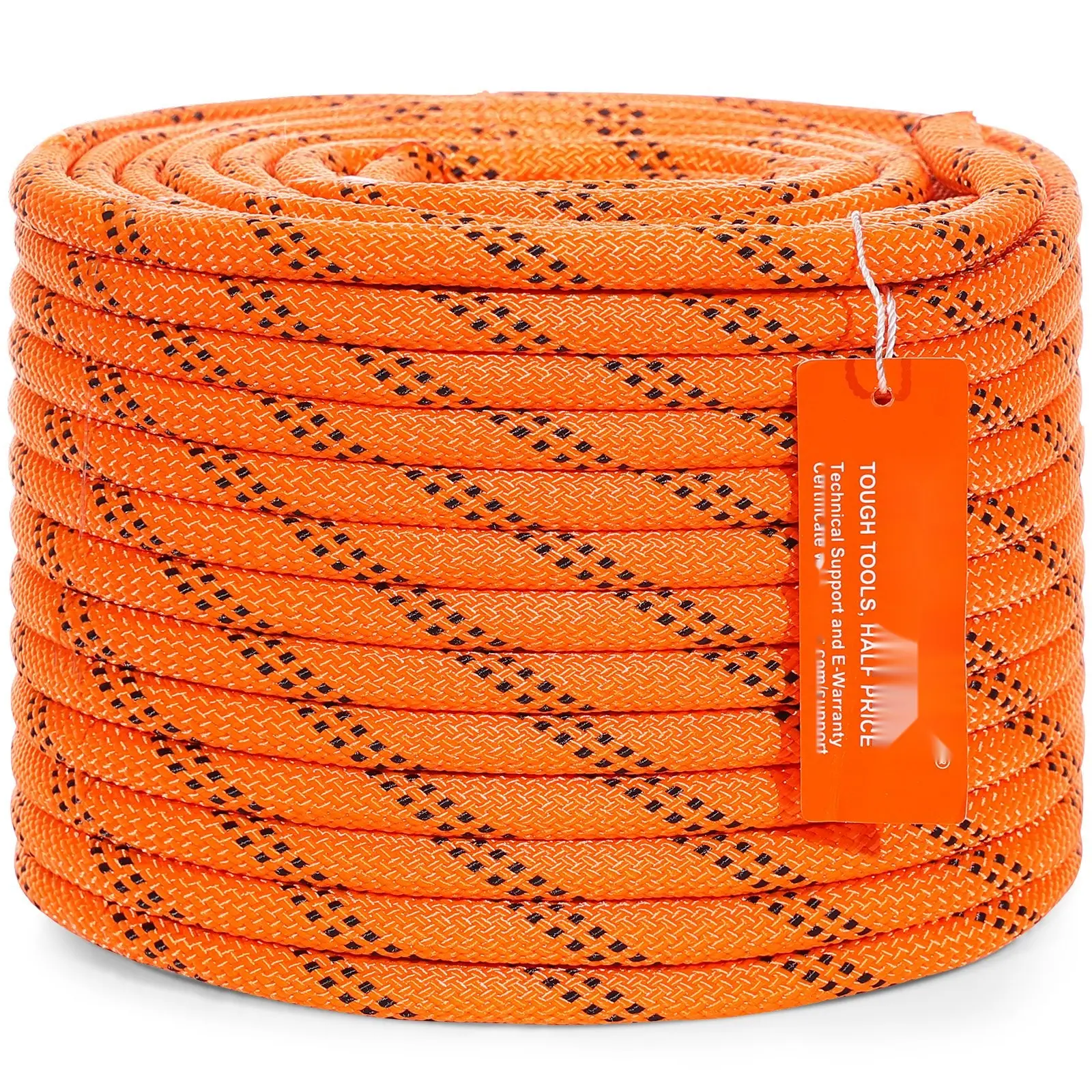 Double Braided Polyester Rope 3/8 In X 120 Ft, 48 Strands, 4000 Lbs Breaking Strength, Outdoor Climbing Rope For Arborist Rigging, Rock Hiking Camping Swing Rappelling Rescue, Orange And Black