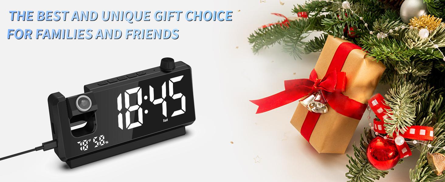 Mirror Face Projection Alarm Clock for Bedroom, Digital Clock with 180° Ceiling Projector, 3-Level Dimmer, Dual Alarm & USB Ports, Ideal Gift for Kids Elderly (Black)