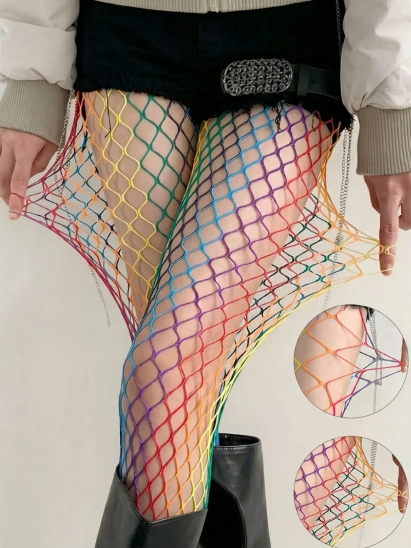 1 Pair (Double Pack) – A Must-Have for Y2K-Style Girls: Rainbow Ombré Fishnet Stockings for Women, High-Stretch Tights for Music Festivals and Parties, Eye-Catching Rave Festival Essentials