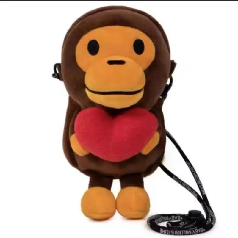 Devil Monkey Plush Crossbody Bag, Cartoon Monkey Shoulder Purse, Soft Stuffed Animal Handbag With Detachable Trident Accessory, Adjustable Printed Lanyard Decor Gift For Girls Birthday Halloween Cross-Border Wholesale