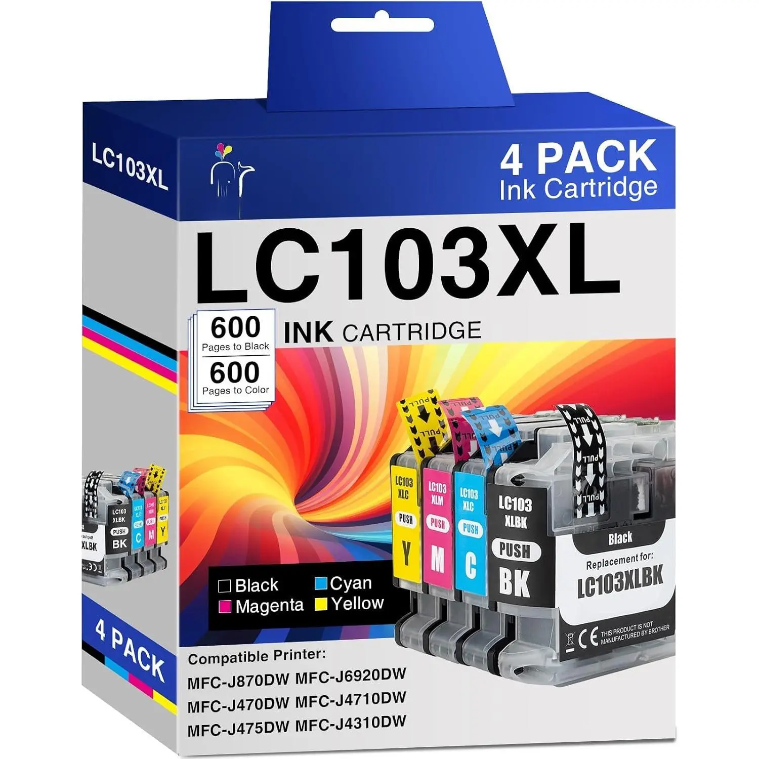 4 Pack LC103XL Ink Cartridges for  Printer MFC-J870DW MFC-J6920DW MFC-J6520DW MFC-J450DW MFC-J470DW  for  LC103 XL LC103XL LC101 LC103CL Ink Cartridges