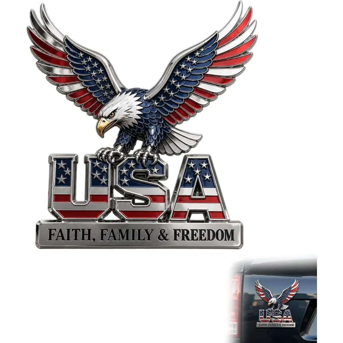 Patriotic Usa Metal Badge, Eagle & Letter Design, 3D Car Sticker, 250th Anniversary Blue Flag, Fits Cars Trucks Suvs Motorcycles