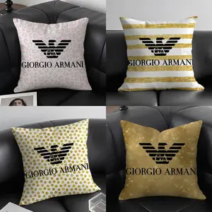 PIKPAKA G-Giorgio Armani Luxury Fashion logo Cushion Cover Anti-dustmite Pillowcase Invisible Zipper Silky Short Plush Sofa Cushion Cover Plush Reversible Pillow Cover Silky Short Plush Double-Sided Printed Pillow Case for Sofa All Seasons Home Decor Gift