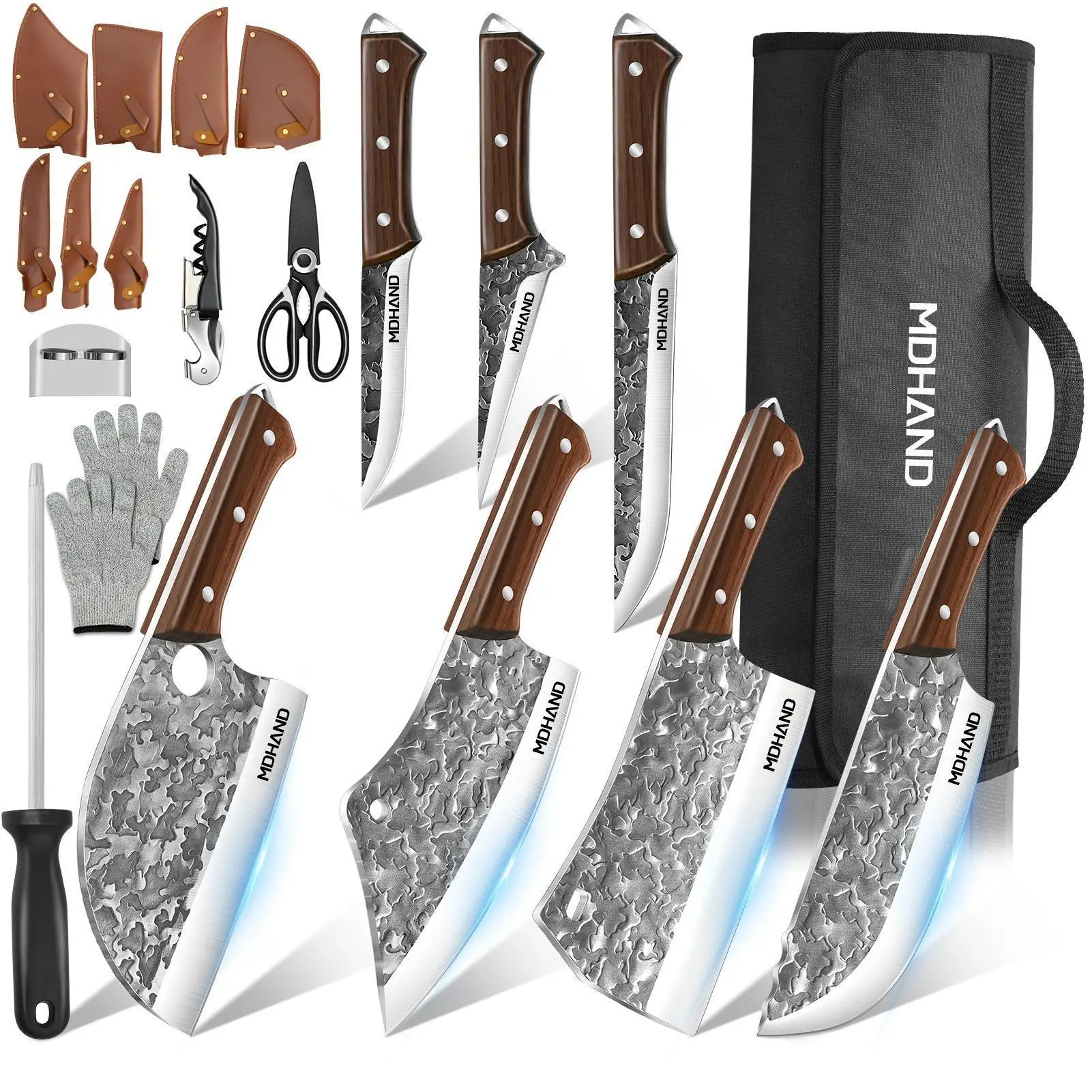 MDHAND Professional Stainless Steel Knives Set - Hand-Forged High Carbon Kitchenware (Butcher, Meat Cleaver, Boning, Viking Styles) with Knife Bag for Butchery #DealsForYouDays