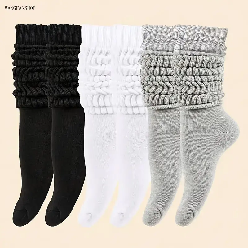 Men 3 Pack Cotton Knit Slouch Mid Calf Socks, Soft Stretch Breathable Streetwear Hosiery, Versatile Loose Stackable Casual Socks for Daily Skate Urban Outfits,Touch,Screen,Fleece Winter Set