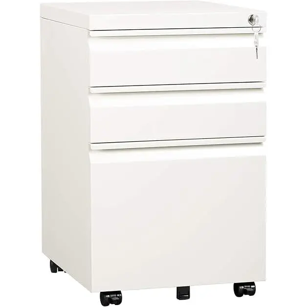 3-Drawer Lockable Mobile Under Desk File Cabinet, Rolling Office Storage Fits A4 Letter Legal Documents