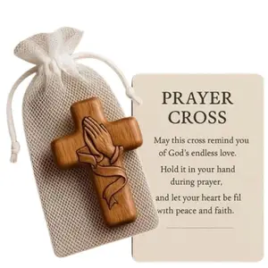 Prayer Cross Gift Set, Silent Faith Embrace, Wooden Wall Cross Decoration, Mini Statue, Craftsmanship, Harvested in China