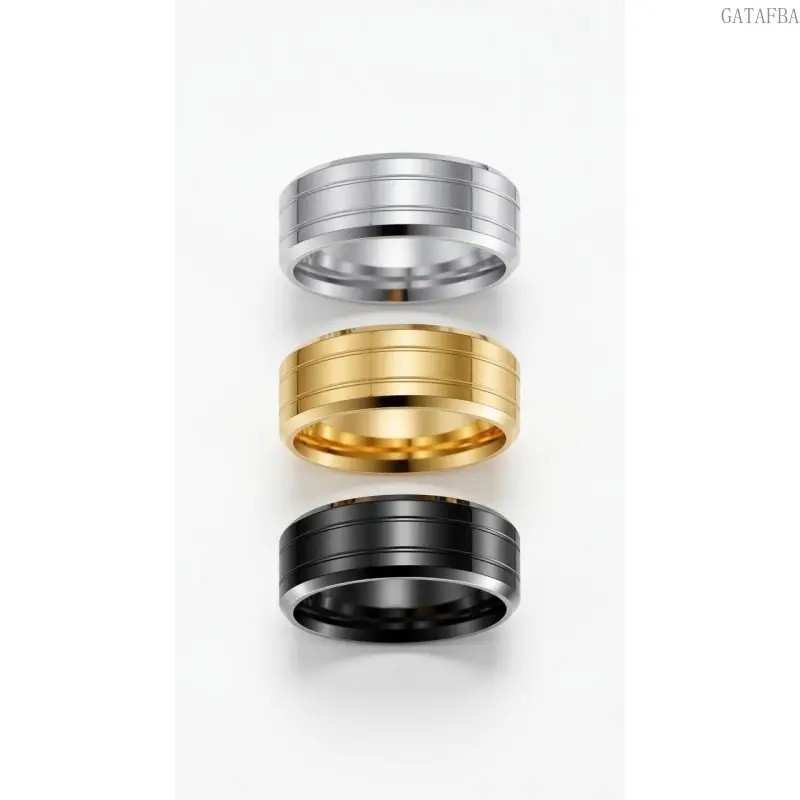 Men's 8MM Black Stainless Steel Wedding Ring, Fade-Resistant Minimal Lines Round Ring, Versatile Men's Accessories for Outdoor-Daily Use Sports & Outdoor Jewelry