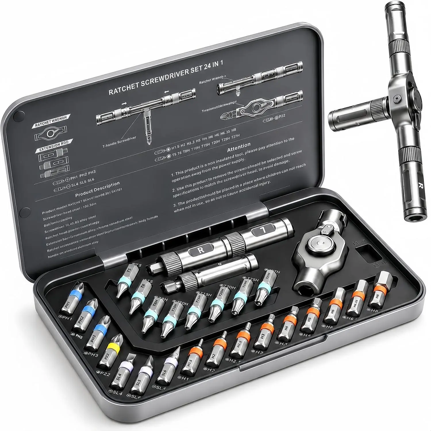 24-in-1 Patented Ratchet Screwdriver Set with Bits - Ergonomic Rotatable Handle, Storage Case - Ideal for Home Repairs, DIY Projects - Gift Option