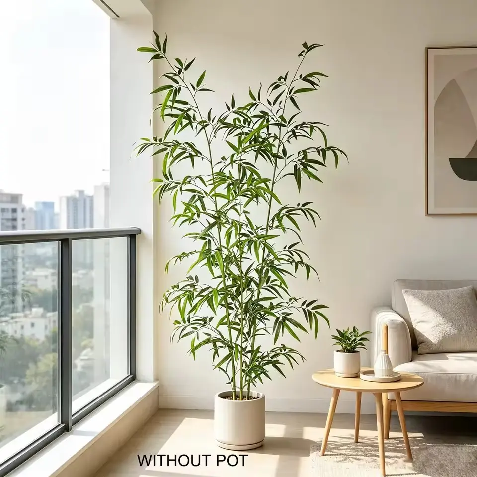 4.2-6.8FT (130-210cm) Artificial Green Bamboo Branches, Realistic Lifelike Faux Plant Low Maintenance DIY Vase Ready for Home Garden Balcony Living Room Decor, Floral Arrangement