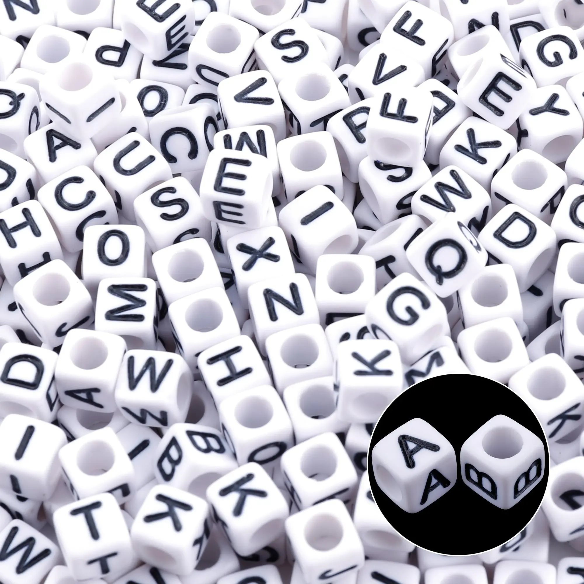 150 pcs Letter Beads Alphabet Beads Acrylic Black Cube Kandi Beads for Jewelry Making Supplies DIY Necklace Bracelet, Beading Accessories,6mm