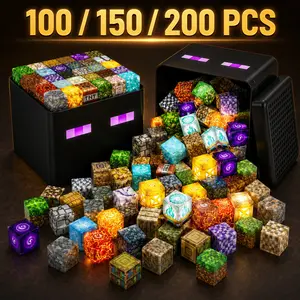 Magnetic Building Blocks 100/150/200pcs, Random Pixel Cubes with Light-Up Cubes, Stem Learning Toys for Kids Age 3+, Unisex Creative DIY Set