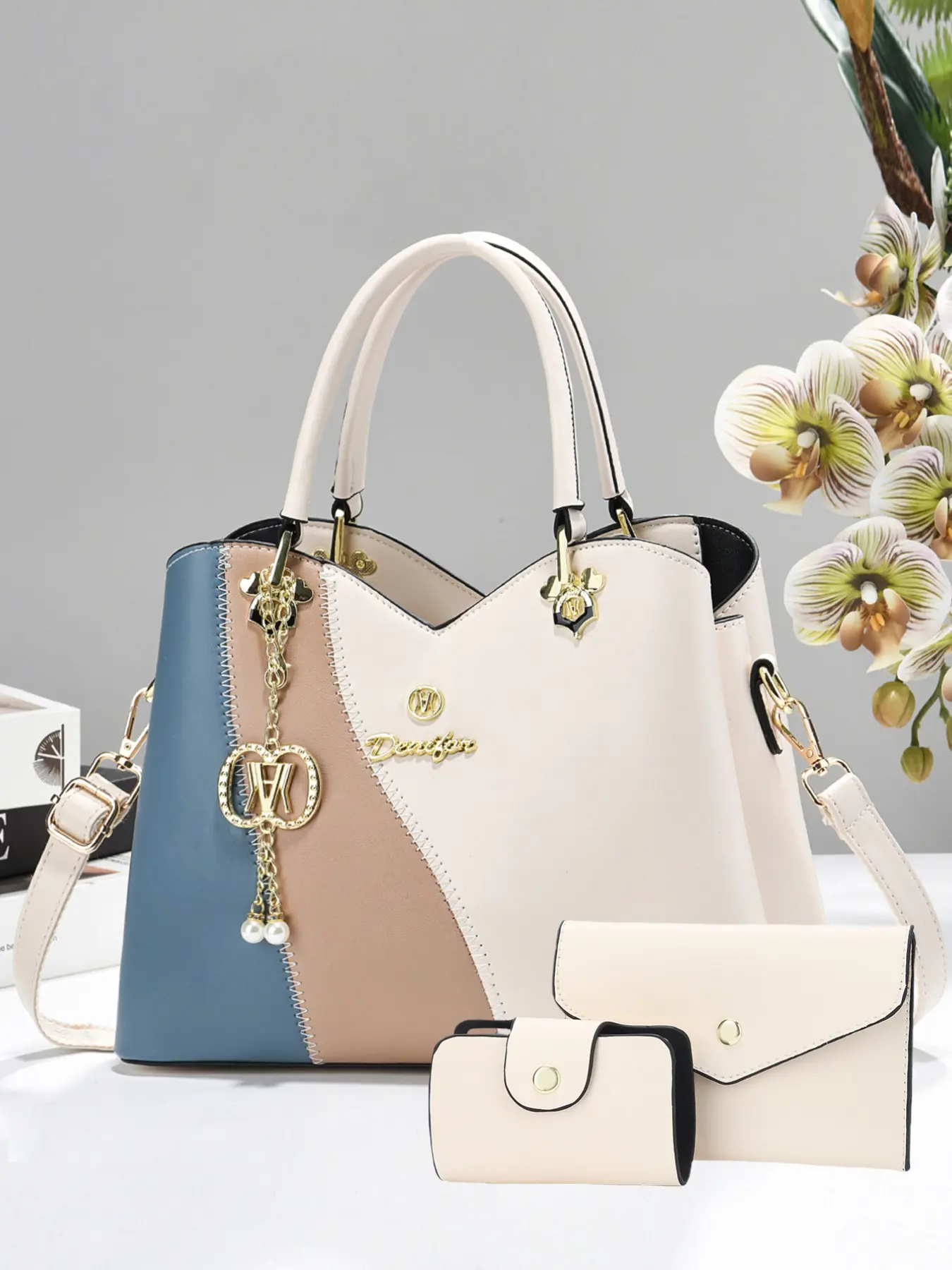 Women's Casual PU Leather Shoulder Clutch Set, Crossbody Purse Clutch, Trendy Handbag for Shopping, Work, Commute, Mom Bag, Three-Piece Crossbody Bundle