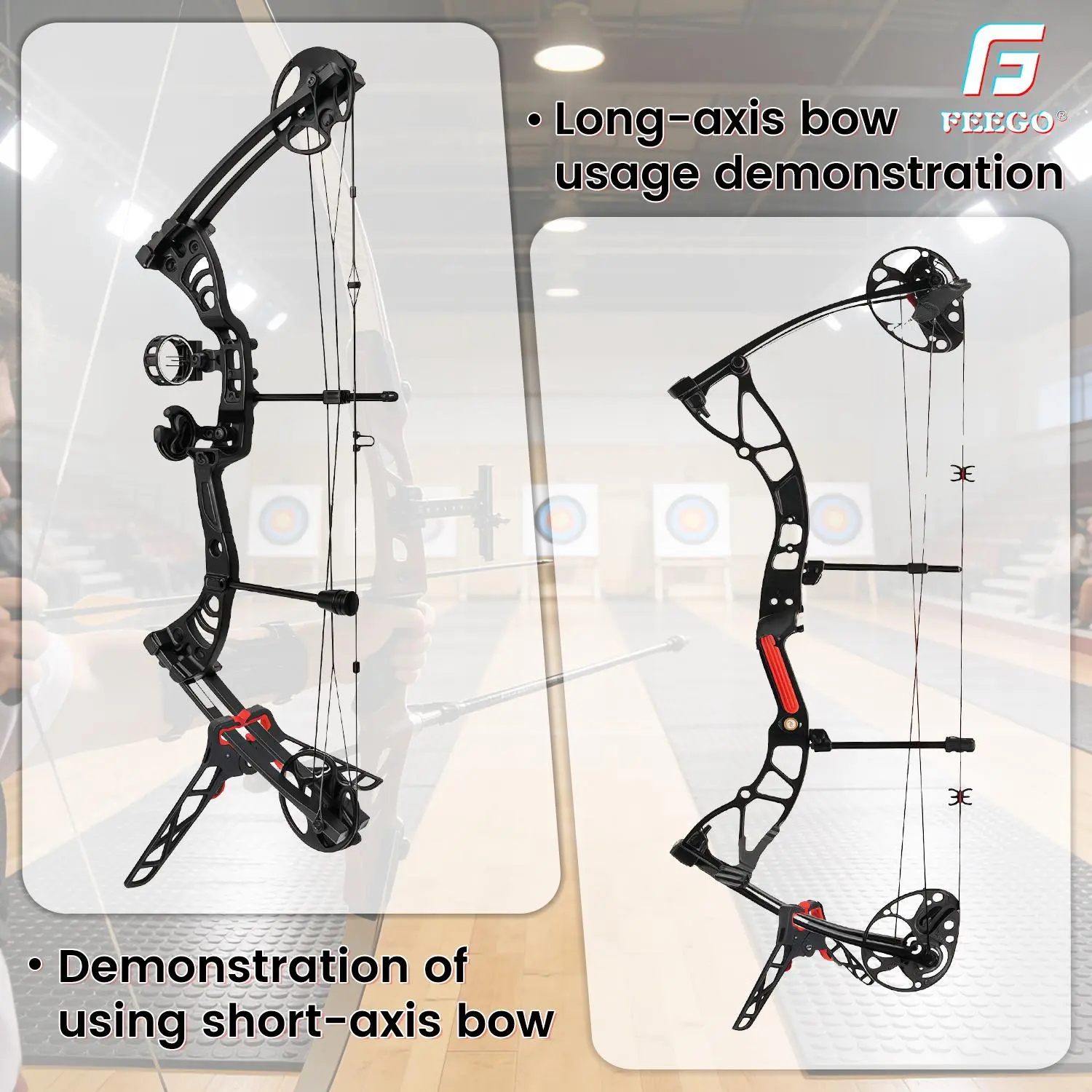 Archery Bow Stand,FEEGO Lightweight Folding Compound Bow Holder with Non-Scratch Rubber Grips, Portable Bipod Ground Support for Hunting and Shooting Archery Accessories