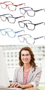 4 Pack Progressive Multifocus Reading Glasses for Women Blue Light Blocking Multifocal Readers with Spring Hinge