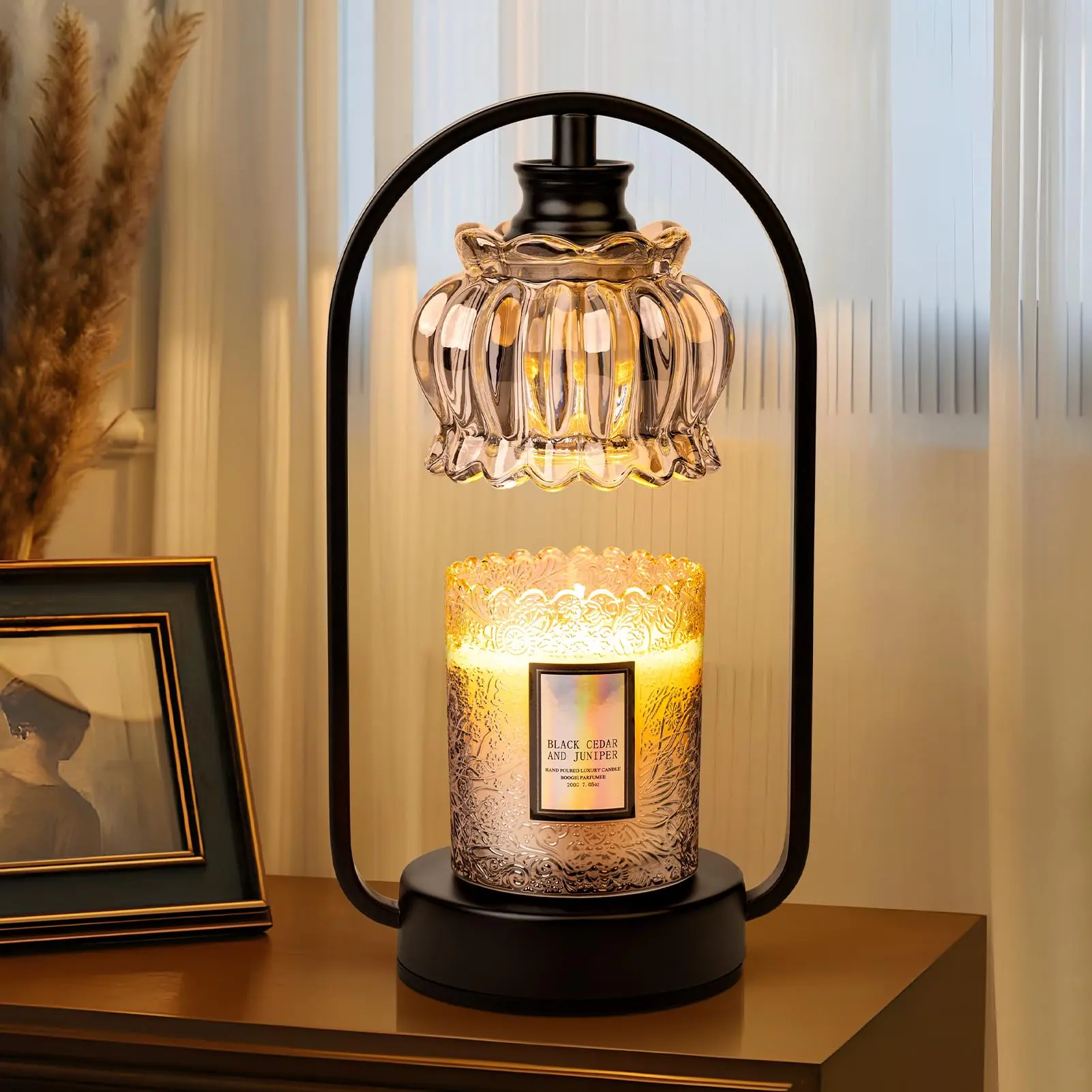Candle Warmer Lamp with Timer, Electric Black Candle Warmer Light for Bedroom, Dimmable Wax Melts Warmer for Candle Jars, Home Decor Beside Lamp Gifts for Women (2 Bulbs Included) Fragrance Ornaments