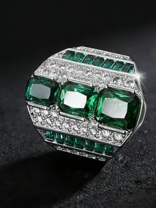 Fashionable exaggerated zircon emerald couple ring retro unisex ring