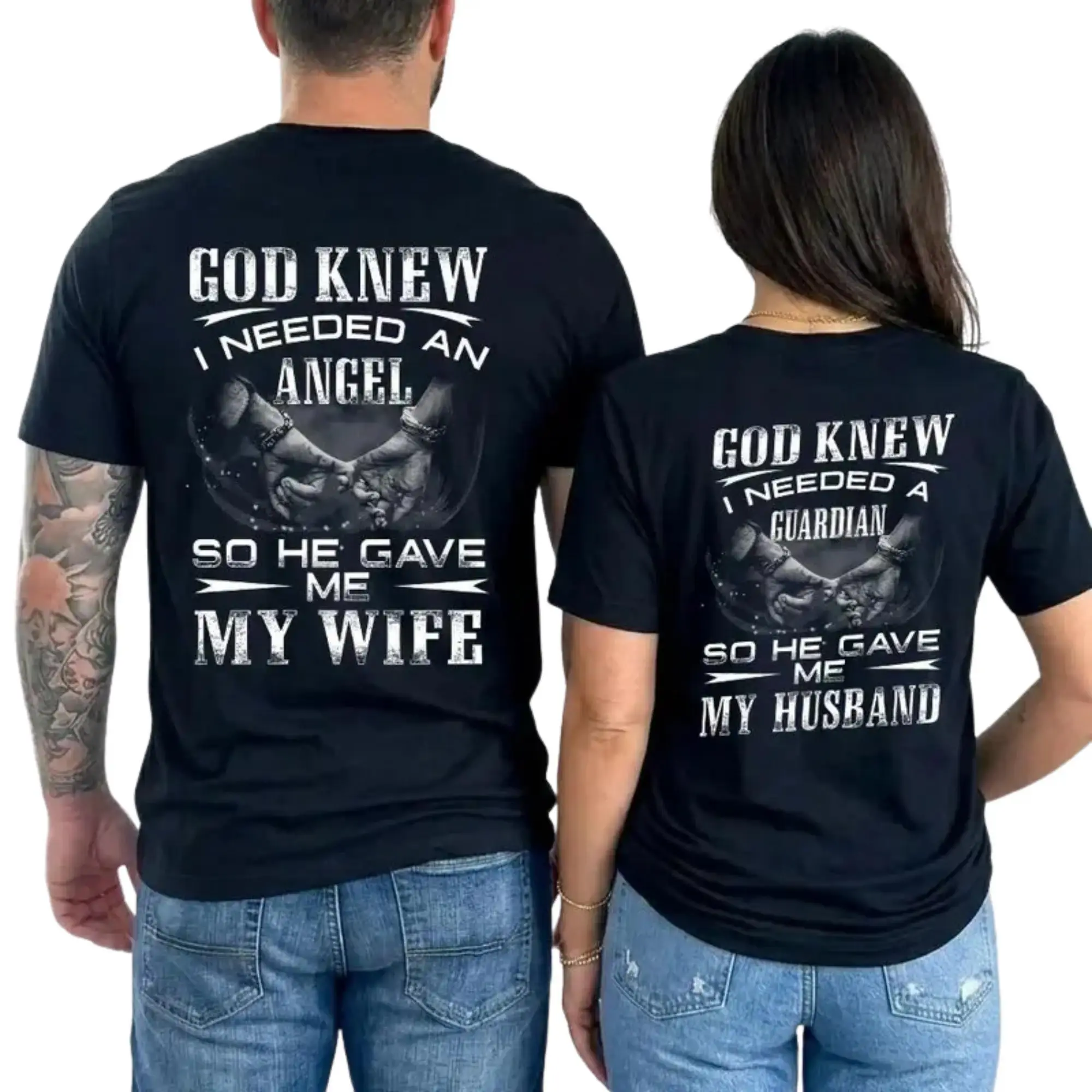 God Knew I Needed An Angel Couple Shirt, Guardian Angel Matching Couple Apparel, Wife Husband Gift, Romantic Couple Outfit, Gift for Her Him