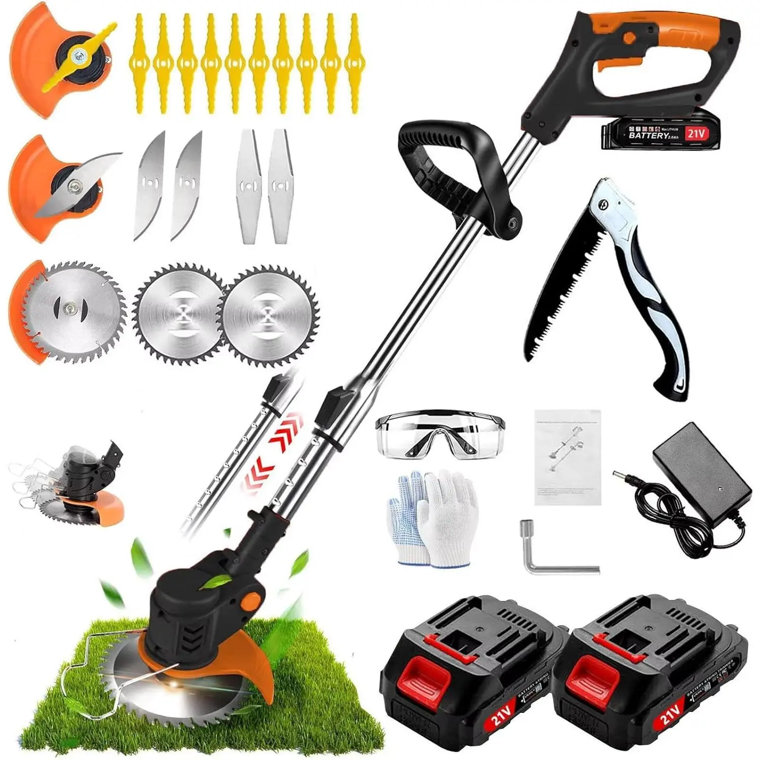 Weed Wacker, Electric Weed Wacker with 2 X 21V 2000mAh , Cordless Weed Wacker, Electric String Trimmer, 3 in 1 Lightweight Grass String Trimmer Brush , Garden Weeding Equipment