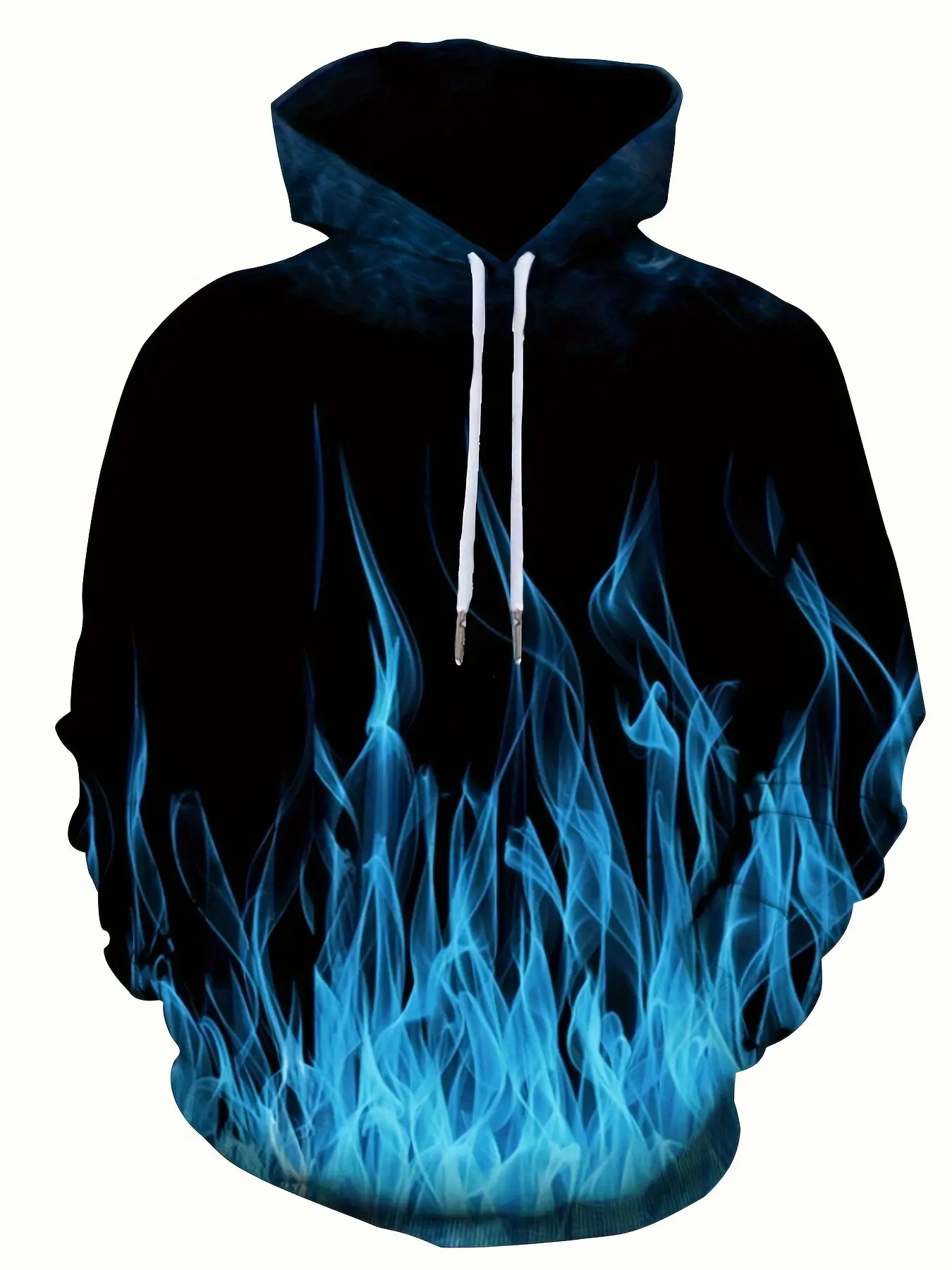 Men's Black Pullover Hoodie 3D Purple Fire Flame Print Hooded Sweatshirt Gothic Hip Hop Streetwear Oversized Long Sleeve Top
