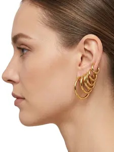 6 Pairs Gold Huggie Hoop Earrings Multipack for Women Girls, 14K Gold Plated Click Top Small Circle Hoop Earring Set in 8mm 10mm 12mm 14mm 16mm 18mm Sizes, Hypoallergenic Minimalist Tiny Piercing Hoop Jewelry Gift for Daily Wear