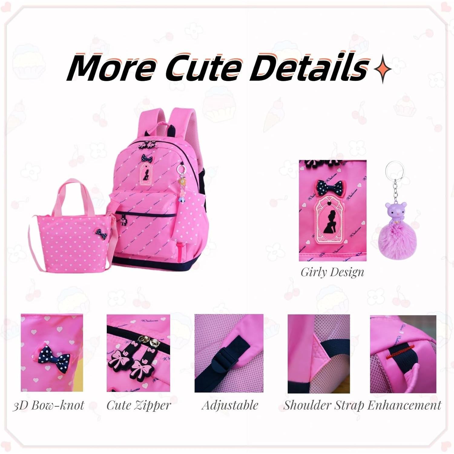 3 count Heart Printing Backpack Sets Bowknot Primary Schoolbag Travel Daypack  Bag Girls Rucksack knapsack