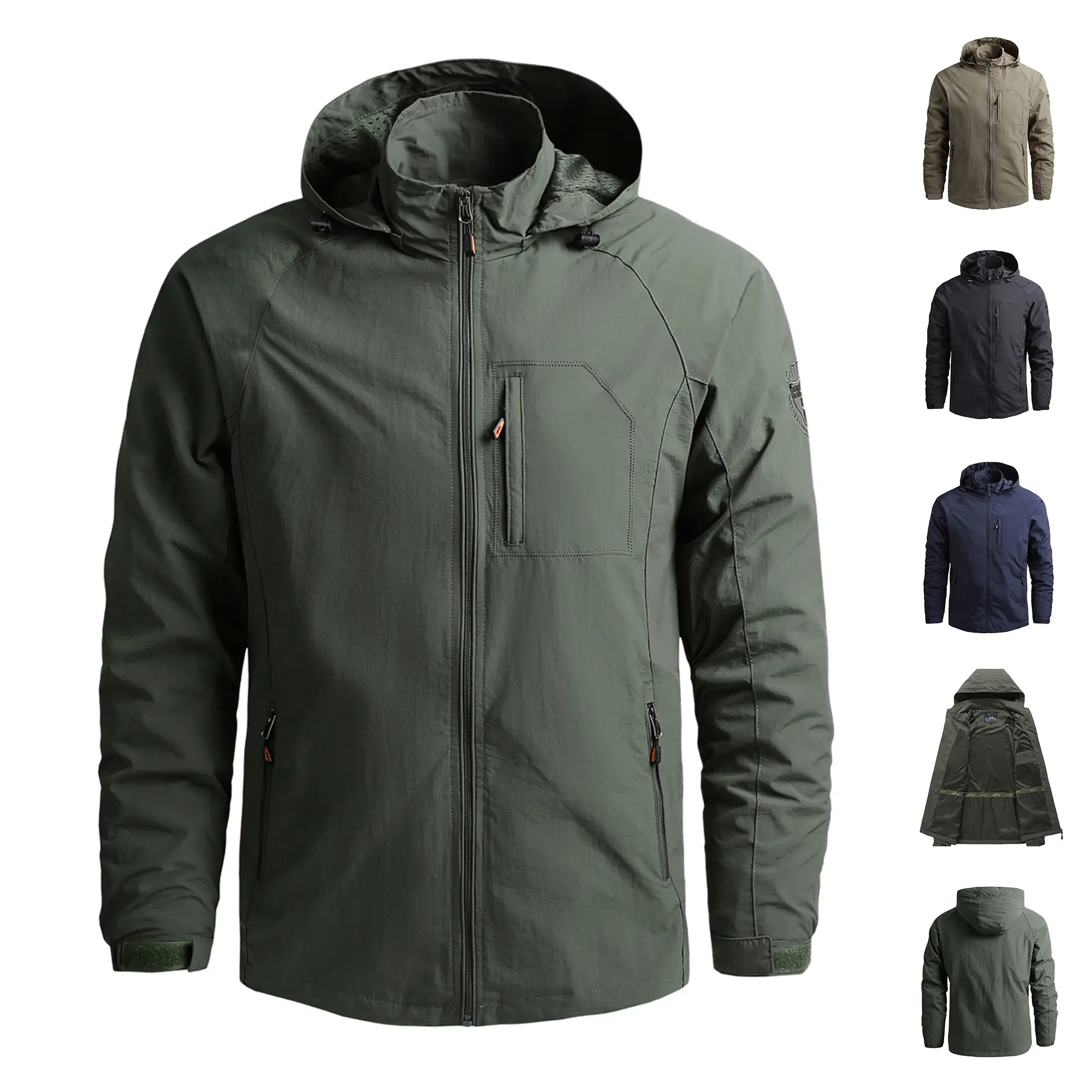 100% nylon anti-static, waterproof, windproof cross-border group purchase fishing jacket, casual sports coat for men, large size versatile outdoor waterproof hooded jacket
